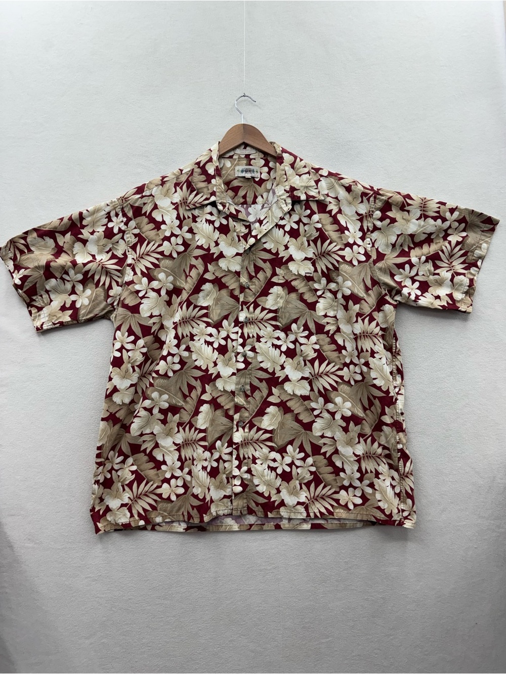 Campia Moda Men’s 2XLT Red Beige Floral Palm Short Sleeve Shirt